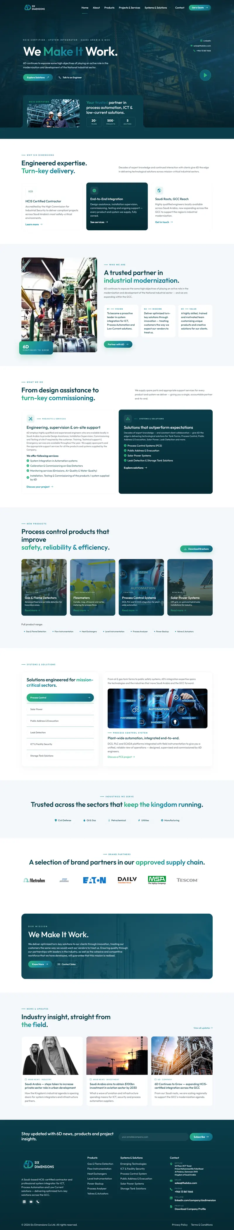 Website design for Six Dimensions, a HCIS-certified Saudi system integrator — process automation, low-current solutions and approved supply-chain partners.